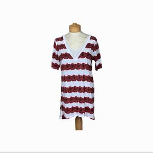 Chaser V Neck Rose Print Tunic T Shirt White Red Small